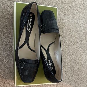 Naturalizer Black Croc-Embossed Square-Toe Loafers with Buckle